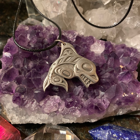 Pewter native Pacific Northwest orca pendant
